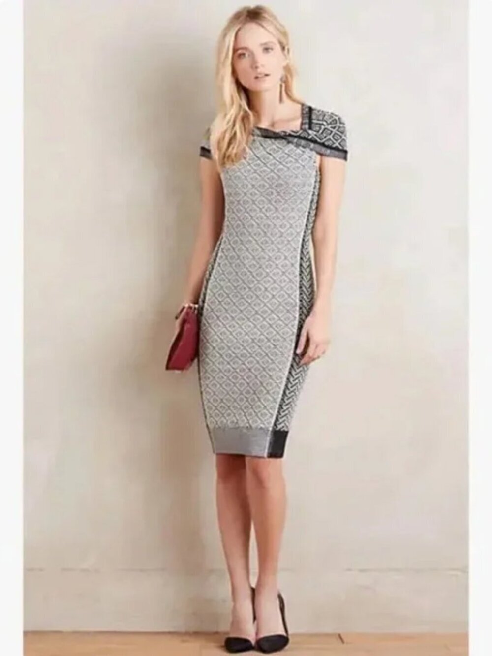 Byron Lars Beauty Mark Josette Twist Neck Knit Wiggle Sheath Dress Womens 6